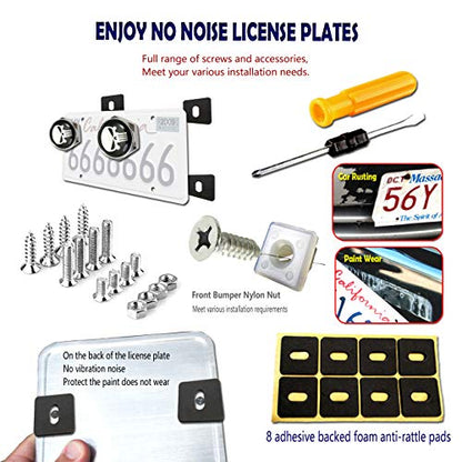 Aootf License Plate Screw Bolt Caps- Logo Billet Metal Car License Plate Bolts Frame Screw Cover with Black Skull Sticker, License Plate Frame Security Fastener Kit with Anti-Rattle Foam Pads - color: Skull Screws