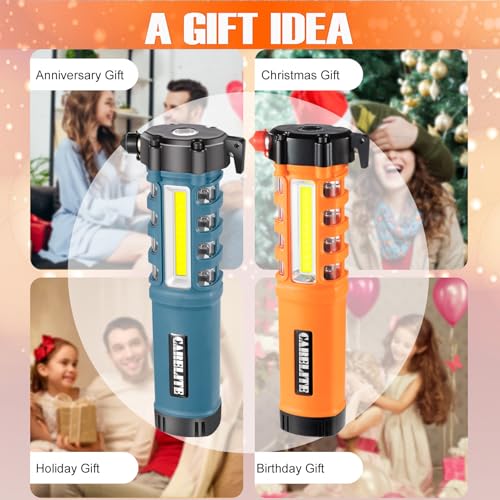 Emergency Car Flashlight with Seatbelt Cutter and Window Breaker, LED Work Light & Flash Beacon, Life-Saving Car Escape Tool for Roadside Safety (Blue) - color: Blue