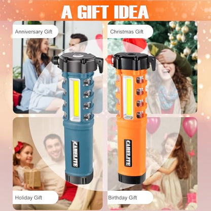 Emergency Car Flashlight with Seatbelt Cutter and Window Breaker, LED Work Light & Flash Beacon, Life-Saving Car Escape Tool for Roadside Safety (Blue) - color: Blue