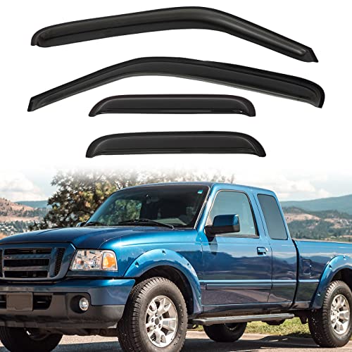 Window Visor Rain Guards Compatible with 1999-2011 Ford Ranger & 1999-2010 Mazda B2300/B2500/B3000/B4000 Super/Extended Cab Tape-On Wind Deflectors Vent Visors for Trucks Accessories 4pcs - size: for 1999-2011 Ranger Super/Extended Cab