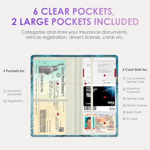 Car Registration and Insurance Holder，Colour Patterns Men Women Car License Document Registration and Insurance Card Holder - color: Blue Ocean