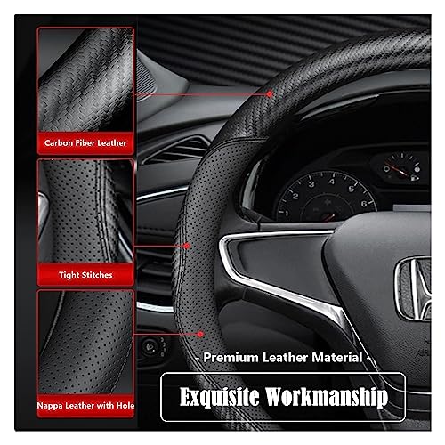 Black Car Steering Wheel Cover Compatible with Honda, Thin Nappa Premium Leather Carbon Fiber Texture 14 Inch Automotive Steering Wheel Cover Fits 1996-2015 Honda Civic - size: Small (For 14-14.4 Inch Steering Wheel)