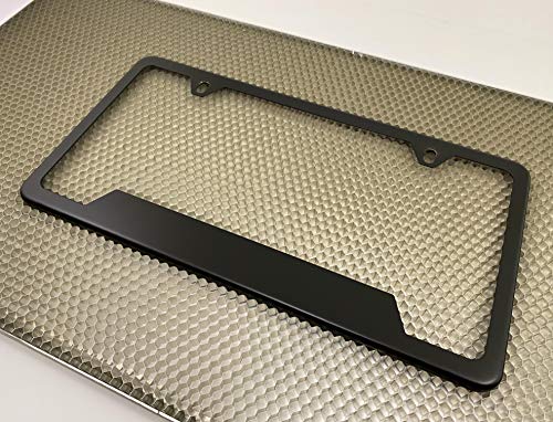 Premium Corrosion-Resistant Stainless Steel Matte Black Powder Coated 2-Hole Standard CAR Heavy Duty License Plate Frame with Free Set of Screws and caps - (Qty: 1 Frame) - size: 1 frame