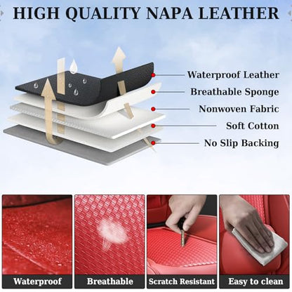 Coverado Seat Covers, Car Seat Covers Front Seats, Waterproof Nappa Leather Auto Seat Cover with Lumbar Head Pillow, Red Seat Covers Carseat Cover Universal Fit for Most Cars - color: Red（Pillow）, size: Front
