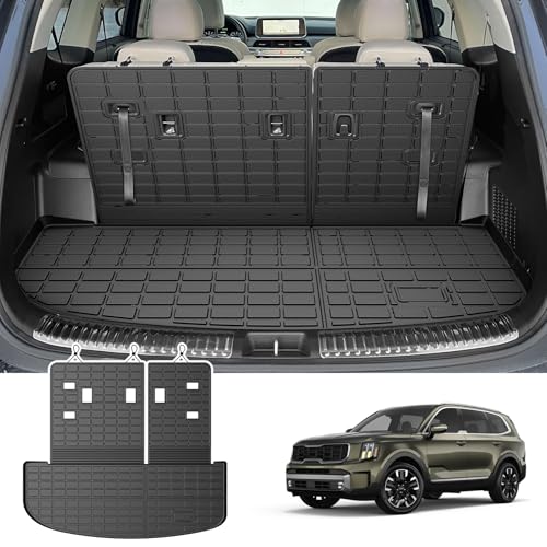 Cartist Cargo Mat & Backrest Mat Fits for Kia Telluride 2020 2021 2022 2023 2024 2025 (7/8 Passenger) All Weather TPE Trunk mat for Telluride Car Accessories for Telluride 2020-2025 - size: 4)Kia Telluride (7/8 Seats)【20-25】