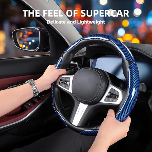Carbon Fiber Steering Wheel Covers 3 Piece Clip on Steering Wheel Cover (Blue) - color: Blue