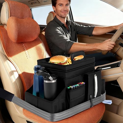 LUVHOMEE Car Organizers and Storage for Backseat & Front Seat - Collapsible Car Caddy w/Headrest Strap, Leakproof Cooler, Lid & Cup Holders | Fits Passenger Seat, Easy-Access Travel Snacks & Drinks
