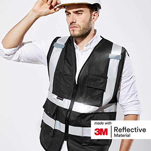 Salzmann High Visibility Safety Vest | Multi Pocket Reflective Vest | 5 Colors & 5 Sizes | Made with 3M Reflective Material - color: Black, size: X-Large