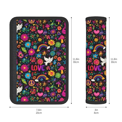 Retro Flower Peace Rainbow Love Steering Wheel Cover Elastic Non-Slip Car Steering Wheel Covers with Seat Belt Shoulder Pad for Women Men - color: Retro Flower Peace Rainbow Love