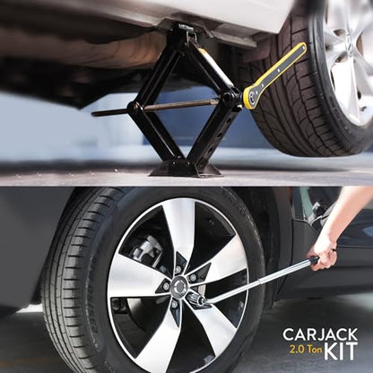 Car Jack Kit 2 Ton (4,400 lbs) | Scissor Jack for Car - Tire Jack Tool Kit | Portable, Ideal for SUV and Auto - Universal Kit with Lug Wrench | Heavy Duty Material - size: Car Jack Kit 2 Ton + Lug Wrench