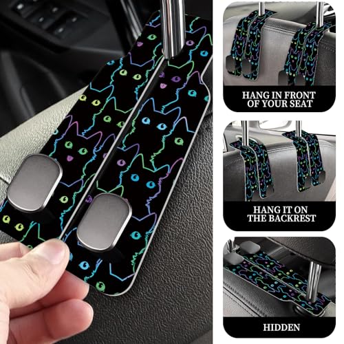 PU Leather Car Seat Hook, Storage Headrest Hanger, Cute Car Backseat Organizer, Car Hooks for Purses and Bags Neon Cat Eyes - color: Neon Cat Eyes