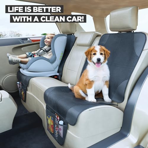 lebogner Car Seat Protector for Baby and Child – Non-Slip, Thick Padded Cover with 2 Mesh Pockets – 1 Pack - color: Black - 2 Pocket