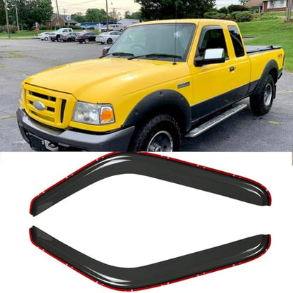 2pcs Original Shatterproof Rainproof in Channel Style Sun Rain Guard Durable Side Window Wind Deflectors Dark Smoke Nice Looking Vent Window Visors Compatible with Ford 1993-2011 Ranger 92083 - size: for 1993-2011 Ranger 2pcs
