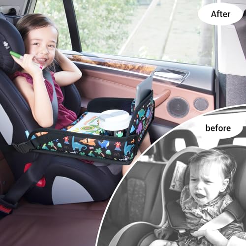 COOLBEBE Kids Travel Tray for Toddler Car Seat, Travel Tray for Airplane, Toddler Car Seat Lap Tray, Carseat Table Tray for Kids Travel Activities (Dinosaur) - color: Dinosaur