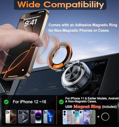 Upgraded Suction Cup Phone Mount 360° Zinc Alloy Phone Stand Vacuum Magnetic Car Holder for MagSafe Mount 98 LBS Ultra Accessories for iPhone 16 15 14 13 12 Android - color: Gunmetal