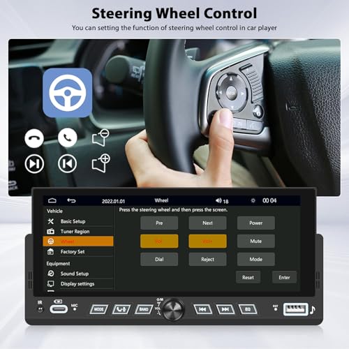 Inefala 6.86" Wireless Carplay Car Stereo Single Din Touchscreen Radio Android Auto Bluetooth 5.2 Backup Camera Car Audio Receiver USB Type C FM EQ SWC MIC - style: 6.86'' CarPlay TYPEC