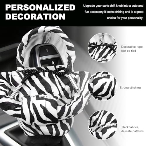 DXNQ Car Gear Shift Hoodie Cover, Fashionable Gear Shift Knob Protector, Zebra, 6.9 x 2.6 inches - color: Zebra