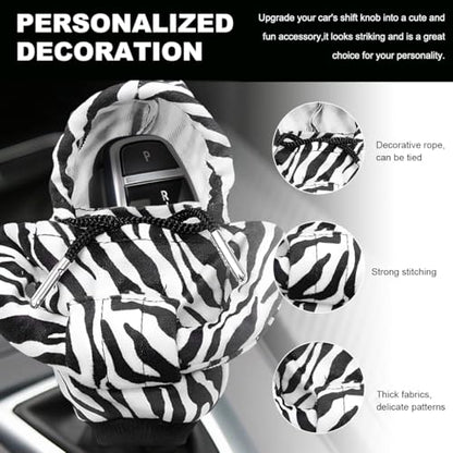 DXNQ Car Gear Shift Hoodie Cover, Fashionable Gear Shift Knob Protector, Zebra, 6.9 x 2.6 inches - color: Zebra