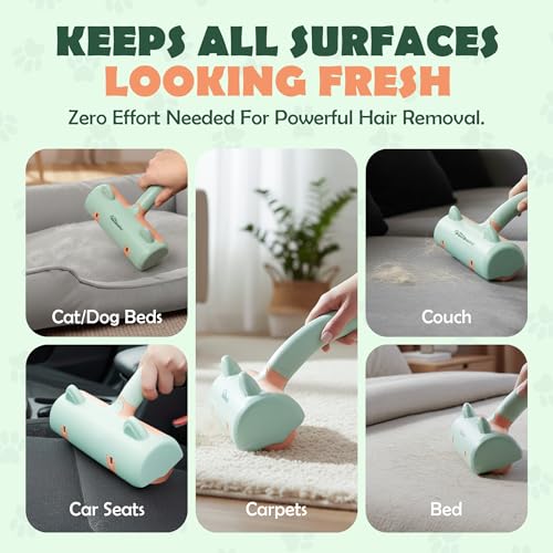 Pet Hair Remover Roller - Reusable Lint Roller for Dog and Cat Hair, Easy to Clean Electrostatic Pet Hair Removal Tool with Ergonomic Grip for Bedding, Couch, Carpet and Car Interiors - color: Green