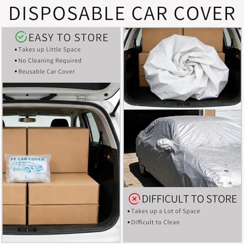 4 Pack Disposable Plastic Car Cover, Universal Clear Rain Dust Garage Cover with Elastic Band, for Indoor Garage Use, Sedans and SUVs, 12 ft x 22 ft