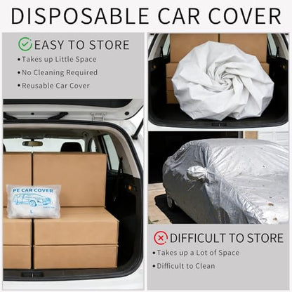 4 Pack Disposable Plastic Car Cover, Universal Clear Rain Dust Garage Cover with Elastic Band, for Indoor Garage Use, Sedans and SUVs, 12 ft x 22 ft