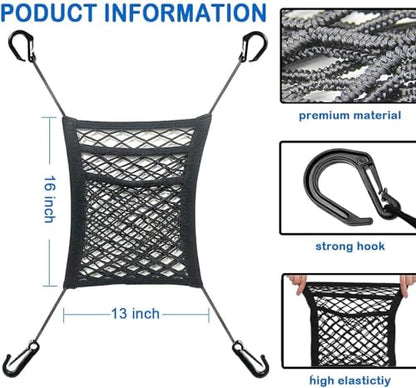 3-Layer Car Mesh Organizer, Seat Back Net Bag, Barrier of Backseat Pet Kids, Cargo Tissue Purse Holder, Driver Storage Netting Pouch（Upgrade Stretch Length）