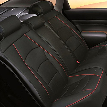 FH Group Back Seat Faux Leather Car Seat Cover - Universal Fit, Rear Seat Covers for Cars with Rear Split Bench, Car Seat Cushions for SUV, Sedan, Van, Black Red Trim - color: Black Red Trim, style: Rear Set