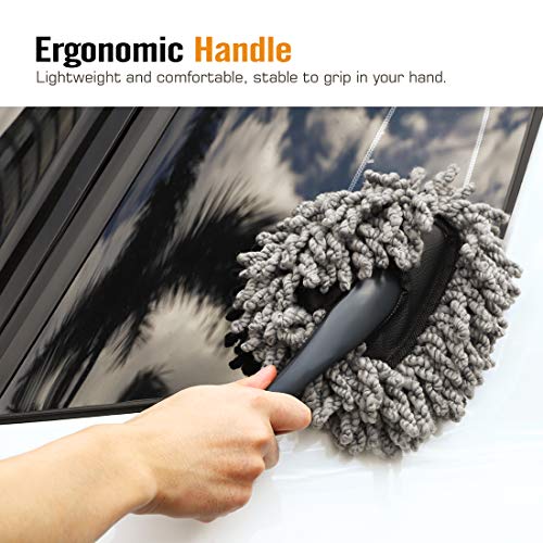 MoKo Car Duster, 2 Pack Super Soft Microfiber Dash Duster Detail Brush Set Interior Exterior Cleaning Dusting and Washing Tool for Car Motorcycle Automotive Dashboard Air Vents - Gray