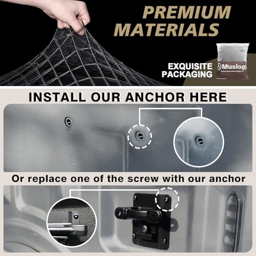 Muslogy Truck Bed Cargo Net Trunk Netting Compatible with Ford F-150 & Lightning 2015-2026 Accessories, Pickup Cargo Organizer SUV Sedan Storage Net w/Heavy Duty Carabiners - style: 2015+ F150 (Eye Bolt)