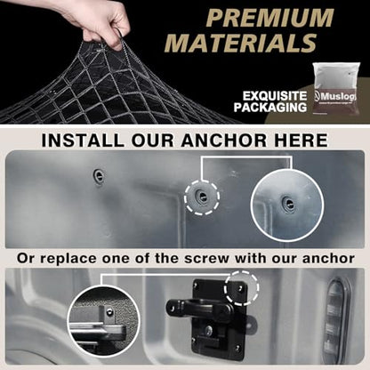 Muslogy Truck Bed Cargo Net Trunk Netting Compatible with Ford F-150 & Lightning 2015-2026 Accessories, Pickup Cargo Organizer SUV Sedan Storage Net w/Heavy Duty Carabiners - style: 2015+ F150 (Eye Bolt)