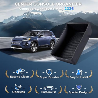 Center Console Organizer Tray Storage Box for Toyota RAV4 2026, Interior Accessories Removable Insert Drawer Tray for 2026 RAV 4, Black - style: 12) Fits for RAV4 2026, Console Drawer