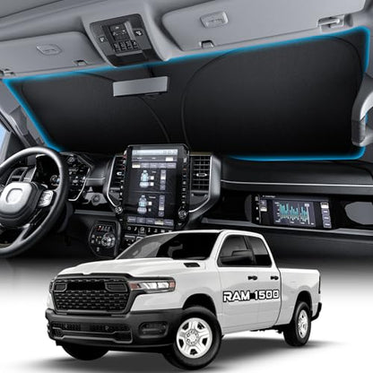 Wigoo for Dodge RAM 1500 Windshield Sunshade [OEM Design, 100% Sun Blockage] Foldable Heat Insulation Sun Shade with Storage Bag, for Dodge RAM 1500 (2019-2026), Silver Coating - size: for Dodge RAM 1500(2019-2026)