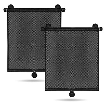 2 Pack Car Side Window Sun Shade - Retractable Car Roller Sunshadewith Reinforced Suction Cups, Drop Down UV Interior Sunshade, Stroller Window Sunshade (15" x 17")