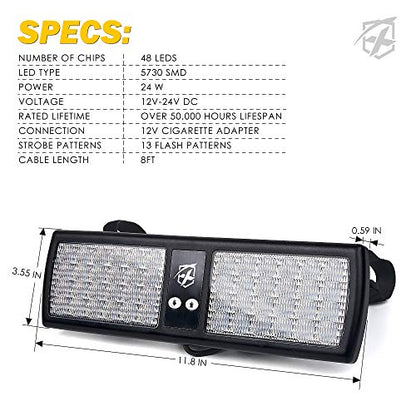 Xprite Red Blue 48LED Visor Strobe Flashing Lights Interior Windshield Sunshield Emergency Warning Lights for Police Volunteer Firefighter Vehicles Trucks - color: Red&Blue