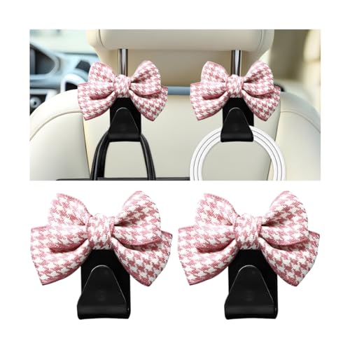 Cute Bow Car Seat Headrest Hooks, 2PCS Multifunctional Vehicle Rear Seat Hanging Hooks, Automotive Interior Seatback Storage Organizer for Purses Bags, Universal Fit (Pink/Small) - color: Pink/Small