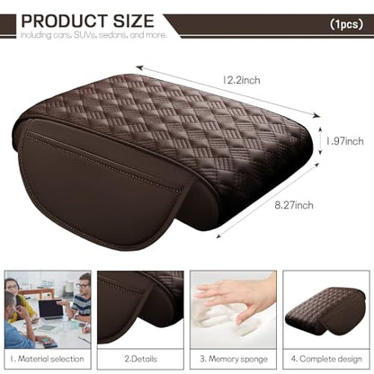 Car Armrest Cushion, 12.2"×8.3" Leather Auto Memory Foam Center Console Pad with Storage Pocket, Waterproof & Anti-Scratch Elbow Pillow Armrest Seat Box Protector, Universal Fit (Coffee) - color: Coffee