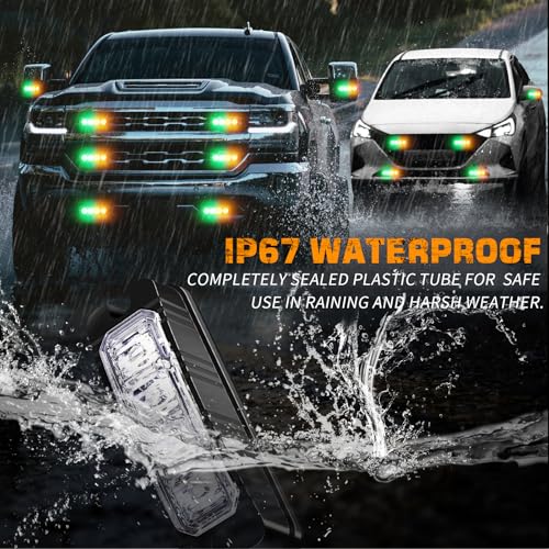 XRIDONSEN 8PCS Sync Truck Grill Strobe Lights 32 LED Amber Green Emergency Lights Grille Surface Mount Strobe Flashing Warning hazard Caution Safety Light for Tow Plow Trucks Construction Vehicles Car - color: Amber/Green