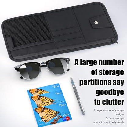 panthra 2pcs Car Visor Organizer, Sun Visor Organizer, Sunvisor Soft Leather Surface Eyeglasses Note Card Holder Car Storage Bag Suitable for Most Vehicles, Suv and Trucks Keep Clean (Black+Gray)
