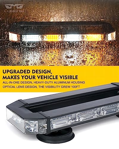 LUMENIX Rooftop Strobe Beacon Lights Bar White Amber LED Emergency Traffic Security Lightbar Magnetic Base Warning Flashing Light for Construction Vehicles Trucks Postal Mail Carrier Snow Plow - color: White&Amber