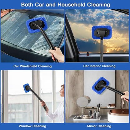 Frienda 2 Set Windshield Cleaner Tool Inside Car Windshield Cleaning Wand Auto Window Cleaner with Detachable Handle, 8 Reusable Microfiber Pads and 2 Spray Bottles for Car Interior(Blue) - color: Blue