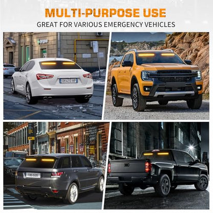 XRIDONSEN 2 in 1 Emergency Strobe Traffic Advisor Amber Light Bar 144 LED Warning Safety Interior Front Dash Windshield Rear Window Lights for Plow Trucks Construction Vehicles SUV (2X 17.7 inch) - color: Amber