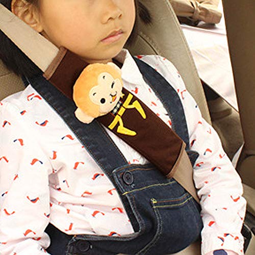 Tianmei 2Pcs Cute Cartoon Doll Styling Car Seat Belt Cover Shoulder Strap Pad (Monkey) - color: Monkey Brown - 2PCS