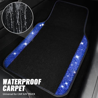 CAR PASS Bling Rhinestones Diamond Car Floor Mat,Sparkly Glitter Shining Crystal Carpet Anti-Slip PVC Heel Pad Waterproof Universal for Automotive SUV,Sedan,Van,4pcs Girl Pretty Women Men Black Blue - color: Blue Diamond