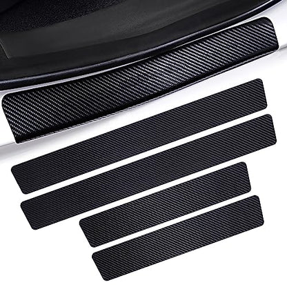 Outer Door Sill Protectors for Toyota RAV4 2016-2019, 4-Piece Set Anti-Scratch Scuff Plates, Matte Carbon Fiber Texture, Full-Coverage Crown Adhesive No Edge Lifting, Paint-Safe Removable Entry Guards - size: 2020-2024External Door sill Protector