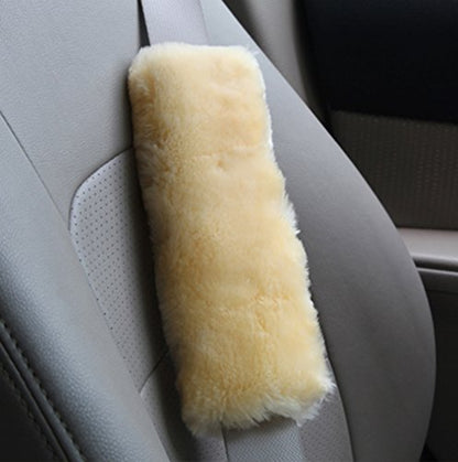 U&M 2 Pack Genuine Sheepskin Auto Seat Belt Cover for Adult Youth Kid Toddlers -Soft Warm Car, Truck, SUV, Camera Backpack Strap Shoulder Pad Wool Fluffy - color: Beige