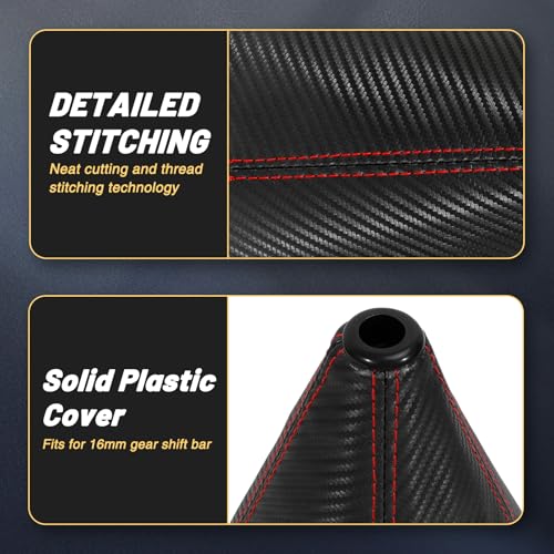 16mm Manual Car Shift Boot,Carbon Fibre Leather Gear Shift Cover for Dust Prevention & Protection,Universal Car Interior Accessories(Red) - color: Red