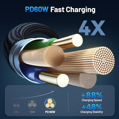60W Fast Charging Cable for Apple Watch Charger, 6-in-1 Portable Multi Charging Cable for Apple Watch Series 1–11/SE/Ultra (Black, 120) - color: Black
