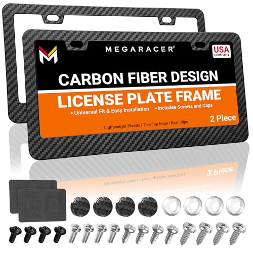 Premium Carbon Fiber Pattern License Plate Frames - 2 Pack, Rattle-Free, Car Wash Proof Black Plastic, UV Resistant, Slim Top Edge with Screw Caps, Front & Rear Thin Car Tag Holder, Cool Style for Men - color: Carbon Fiber Pattern, size: 2 Piece