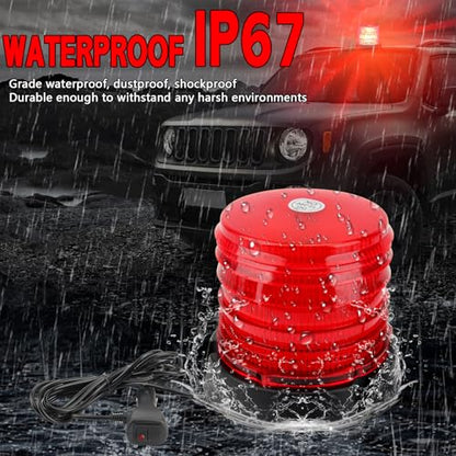 60 LED Strobe Light, 12-24V Warning Emergency Magnetic Beacon Lights for Trucks, Construction Vehicles, UTV ATV, Firefighter, Ambulance and Snow Plow (Red) - color: Red