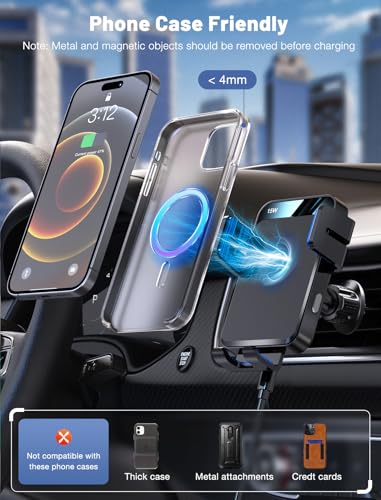 Wireless Car Charger, MOKPR Auto-Clamping Car Mount 15W/10W/7.5W Fast Charging Air Vent Car Phone Mount Compatible with iPhone 16 15/14/13/13 Pro/12 Pro Max/12 pro/12/11/10/8 Series, Samsung Galaxy - color: Blue